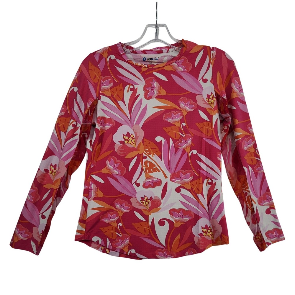 IBKUL XS Pink Floral IceFil Cooling Sun Shirt Long Sleeve Golf Tennis Athleisure